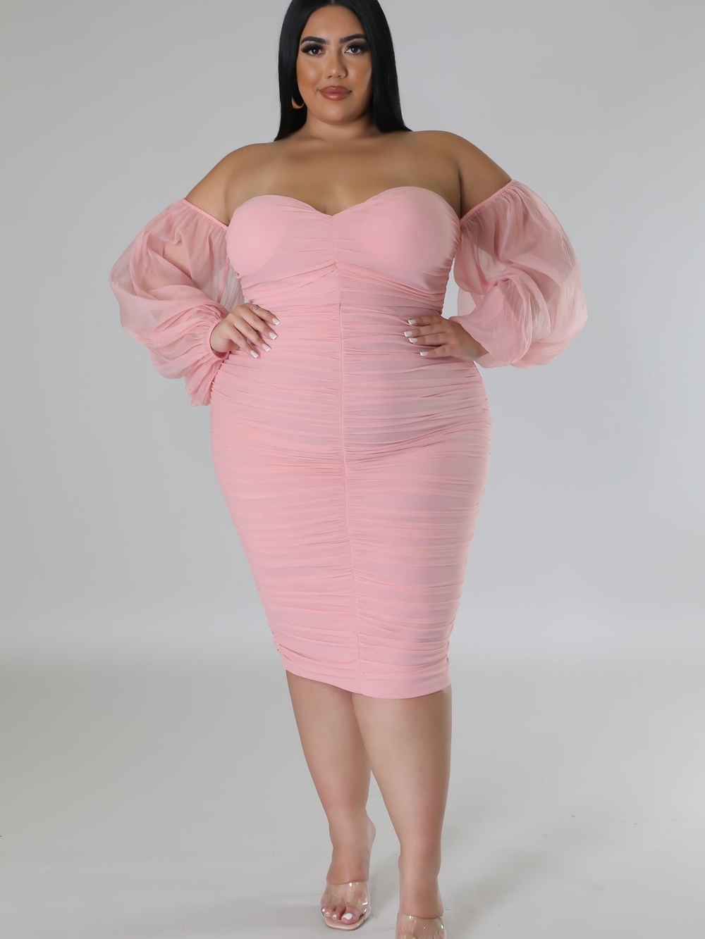 Plua SIZE Off-Shoulder Pink Ruched Bodycon Dress